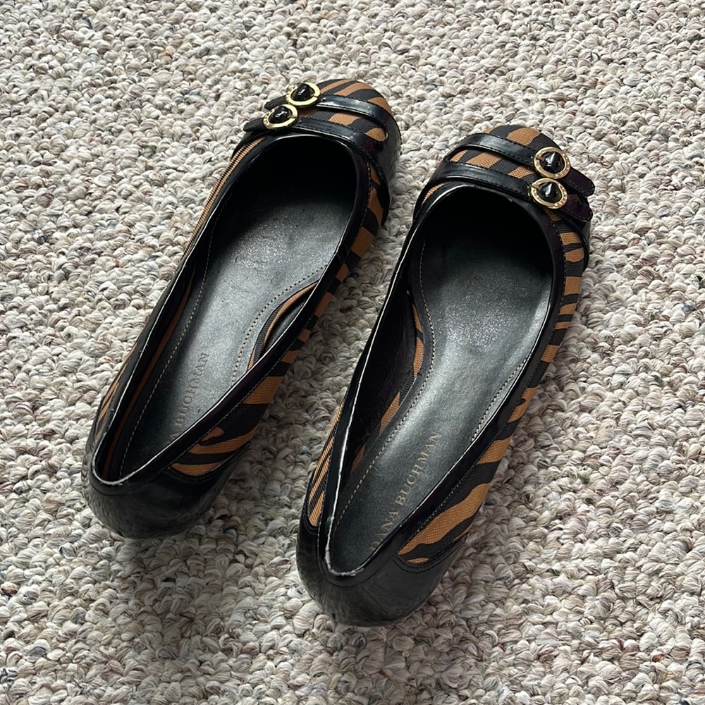 Dana Buchman Flats (Brown/Black Zebra With Gold Accents, Women’s Size 10)